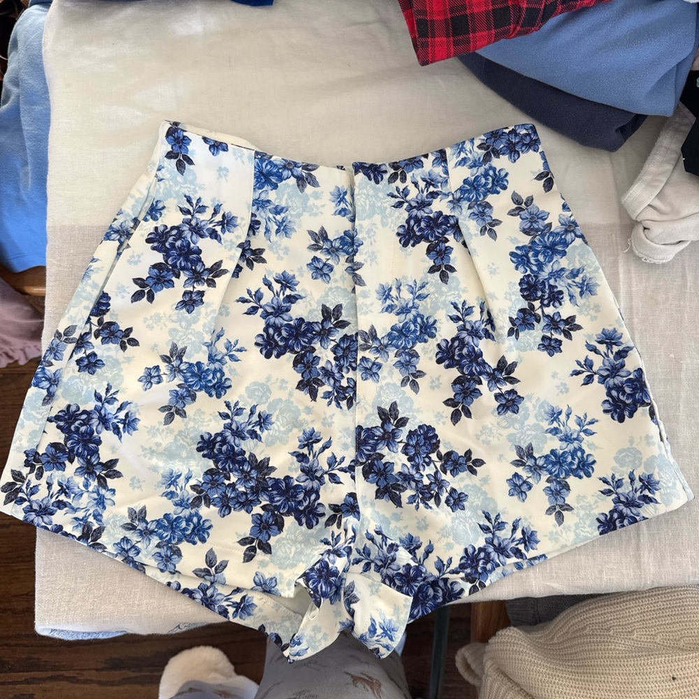 White Fox Boutique Blue Floral High Waist Shorts